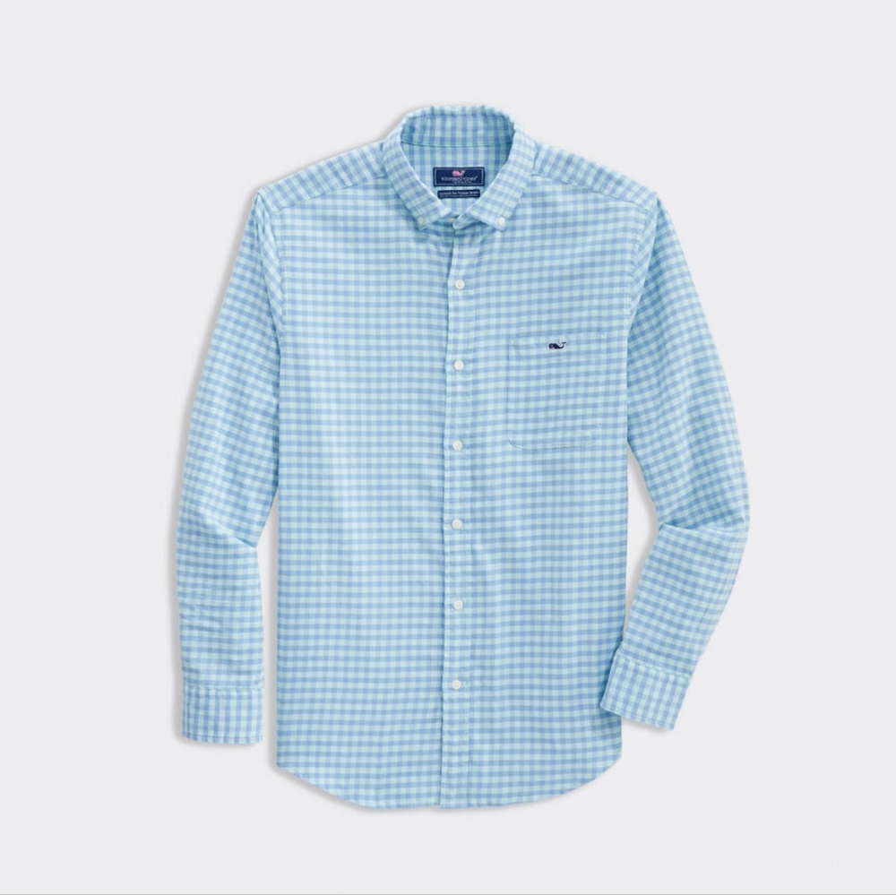 NWT Vineyard Vines Island Twill Gingham Button Down Shirt Crystal Blue - Small